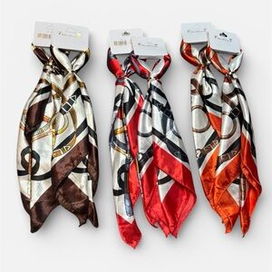 Elegant Women's Silk Scarf Set - Red, Brown, Orange